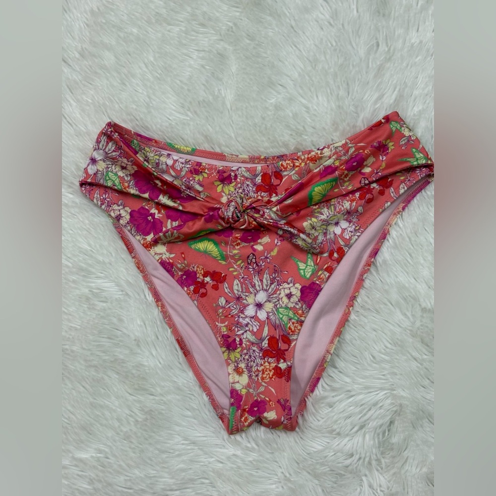 Victoria's Secret Pink and Coral Bikini Bottom with Knot Detail